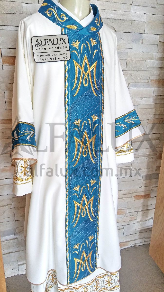 14 AVE MARIA Blanco Brocado Cuello Bordado Tafeta DALMATICA 983